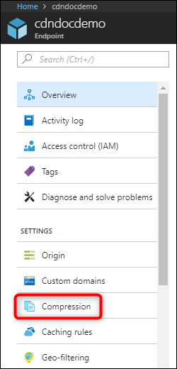 Screenshot shows an Endpoint with Compression selected from the portal menu.