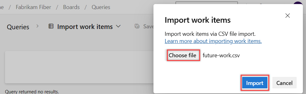 Screenshot showing Import Work Items Button Image.