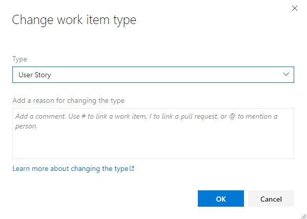 Change type dialog