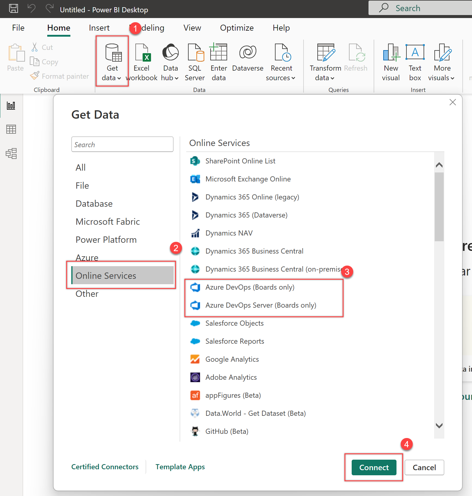 Screenshot that shows the Get Data flow.