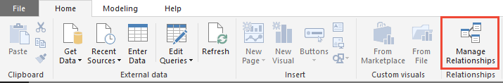 Power BI Desktop, Home, Manage Relationships