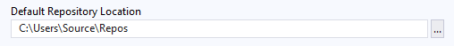 Screenshot showing the default location field in Team Explorer in Visual Studio 2019.