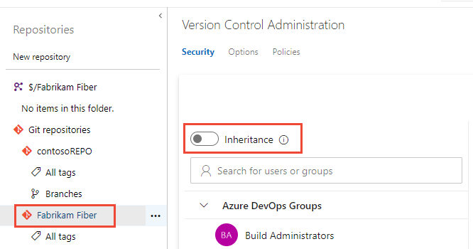 Enable or disable inheritance for a specific repository.