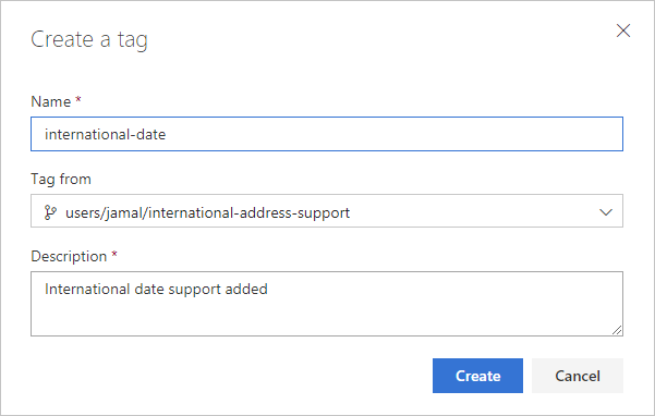 Screenshot of create tag dialog in the web portal.