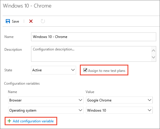 Adding variables to the new test configuration