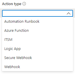 Screenshot showing action types available on the Actions pane.