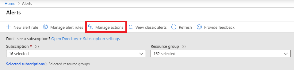 Screenshot that highlights the Manage Actions button.