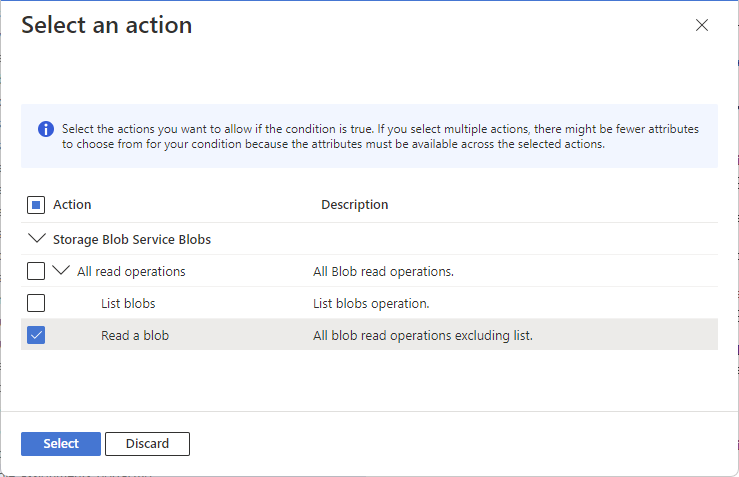 Select an action pane for condition with an action selected.