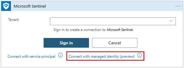 Screenshot of the Connect with managed identity option.