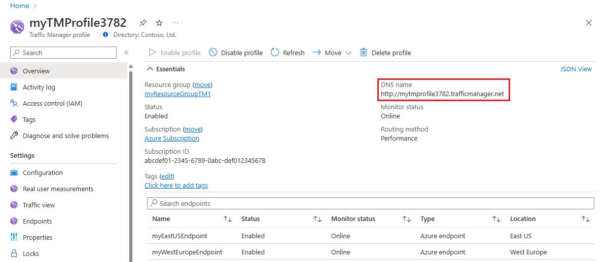 Traffic Manager DNS name