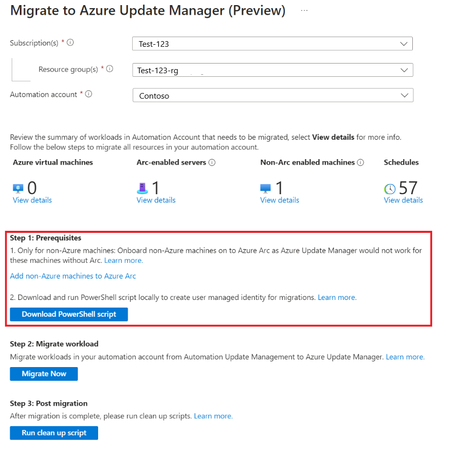 Screenshot that shows the prerequisites for migration.