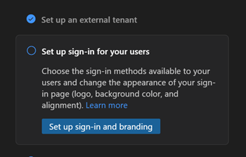 Screenshot showing the set up sign-in and branding step.