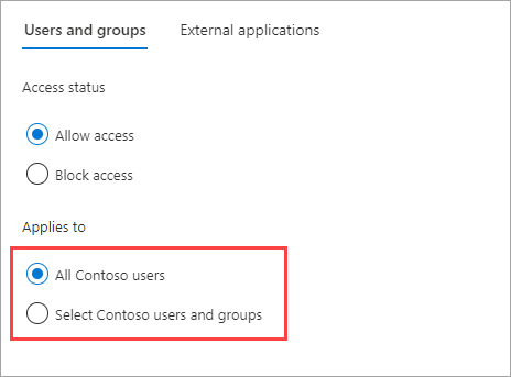 Screenshot showing selecting target users for b2b direct connect outbound access