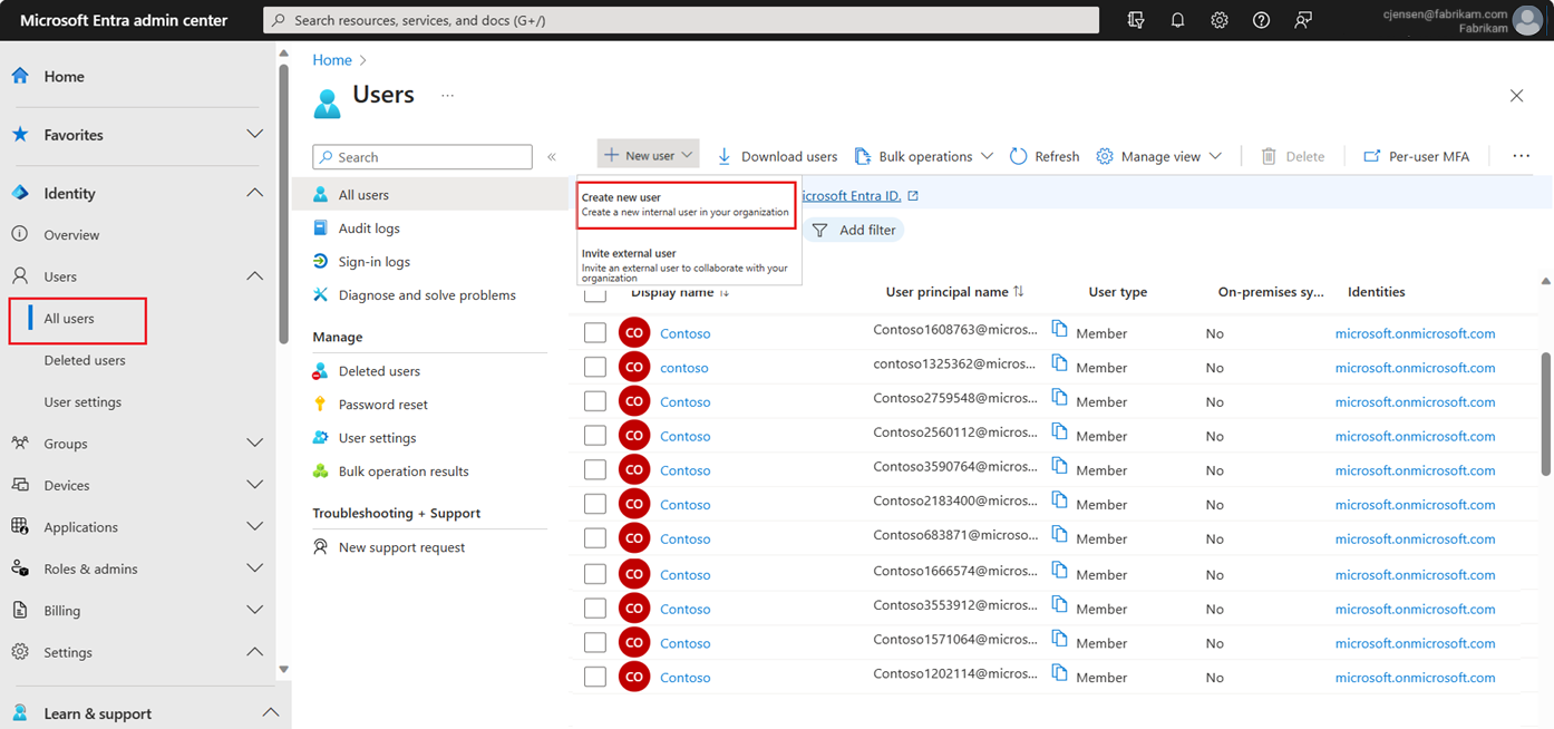Screenshot of adding a new user from the All users page.