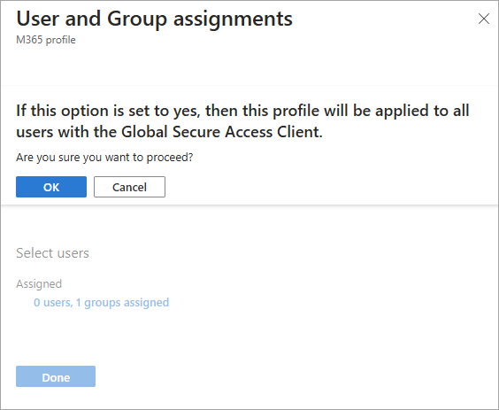 Screenshot of the assign to all users confirmation message.