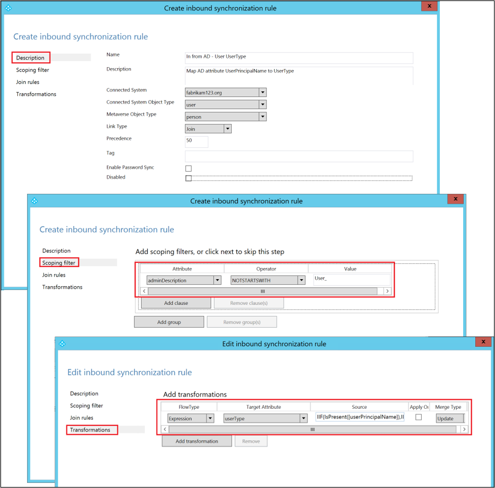 Create inbound synchronization rule