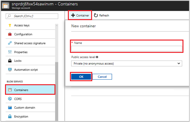 Screenshot showing storage container creation screen.