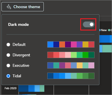 Screenshot showing the Choose theme dialog box with Dark mode turned on.