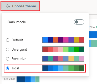 Screenshot showing the Choose theme dialog box with the Tidal theme selected.