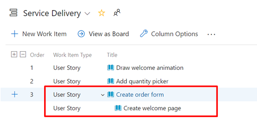 Nested user stories