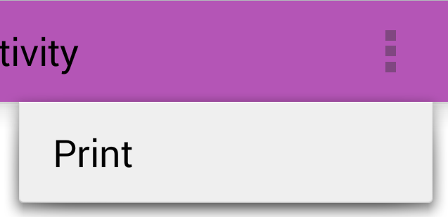 Example screenshot of Print menu item displayed in the top right corner of the screen