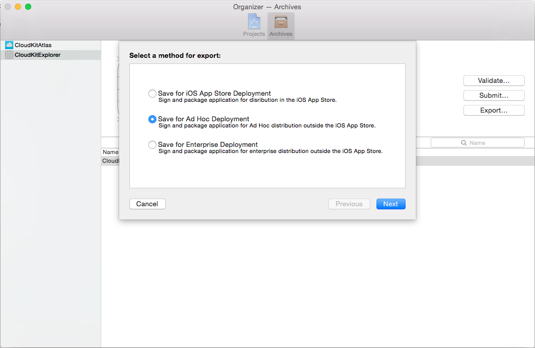 Select a method for export