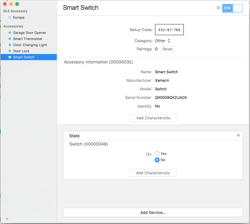 The Setup Code field in the HomeKit Accessory Simulator