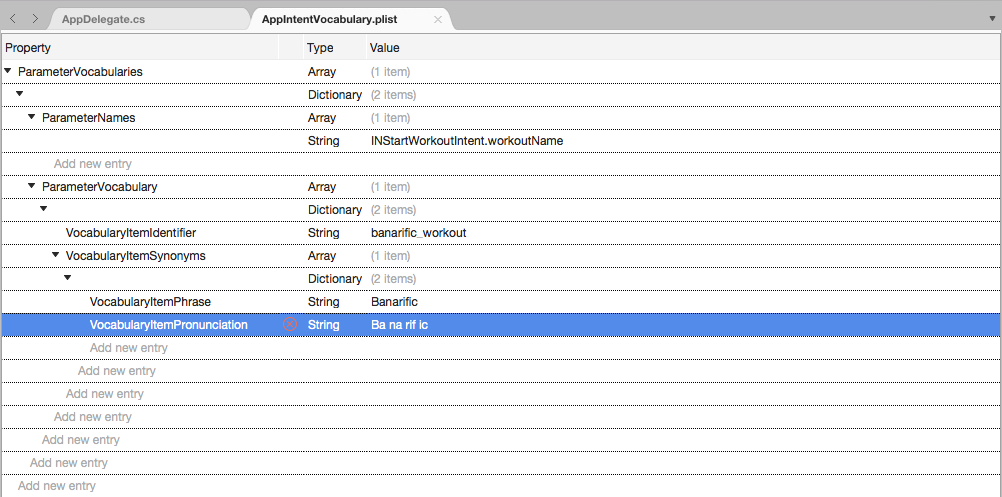 Add the VocabularyItemPronunciation key with the Type of String and the phonetic pronunciation of the term