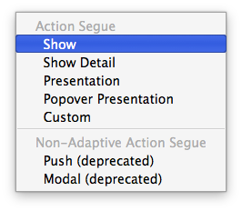 The Adaptive Segues dropdown