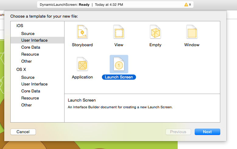 Select iOS / User Interface / Launch Screen
