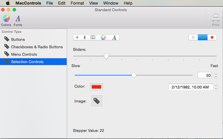 Example selection controls