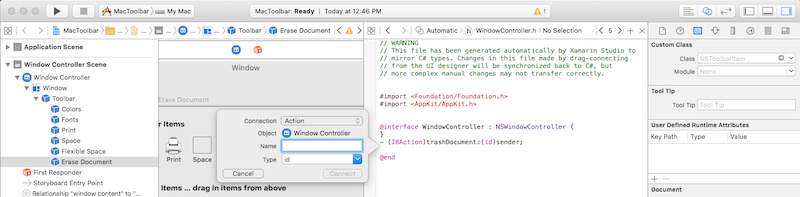 Configuring an action for a toolbar item Configuring an action for a toolbar item