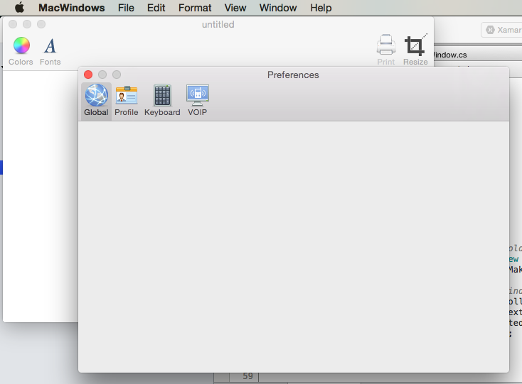 A sample preferences menu