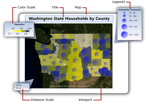 Screenshot of the map elements, including map legend, color scale, and distance scale.