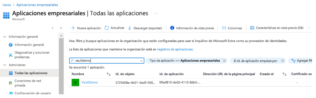 Screenshot showing how to search for vault name.