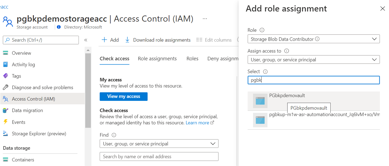 Captura de pantalla que muestra las selecciones para agregar una asignación de roles en Azure Portal.