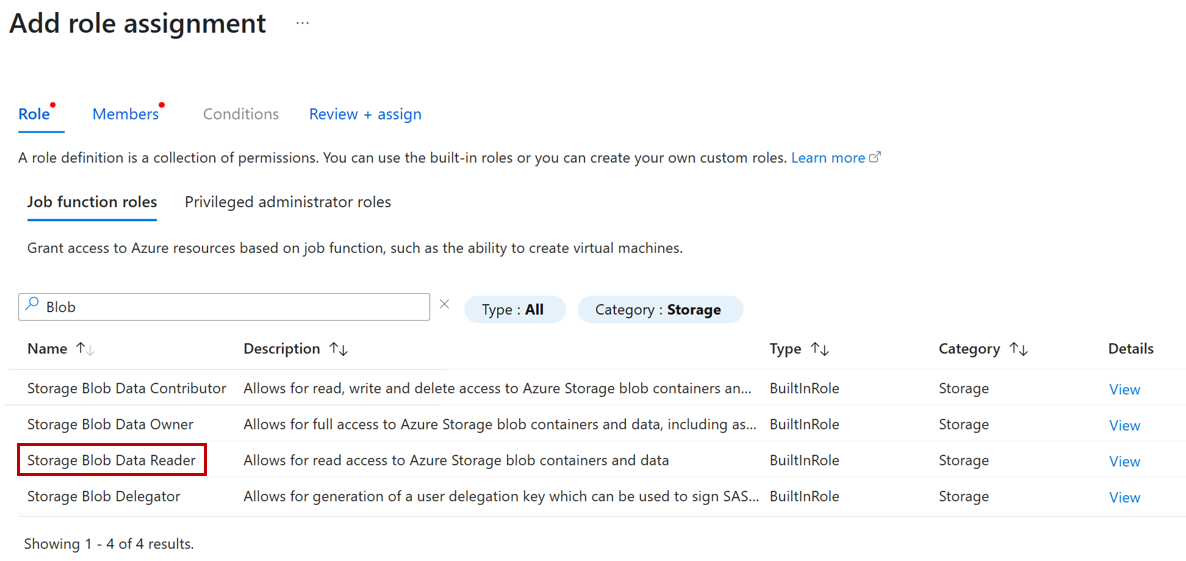 Captura de pantalla de la pestaña Roles en Agregar asignación de roles.