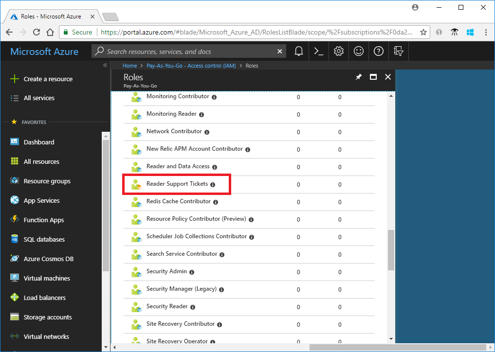 captura de pantalla del rol personalizado importado en Azure Portal