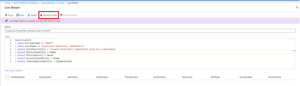 Elevar la sesión de streaming en vivo a una alerta