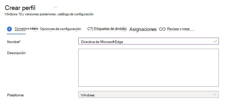 Escriba el nombre y la descripción