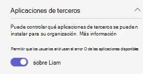 Captura de pantalla que muestra una configuración de aplicaciones para toda la organización de terceros en una organización.