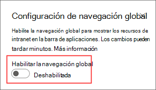 Recorte de pantalla de dónde habilitar la opción de navegación global en el panel de configuración.