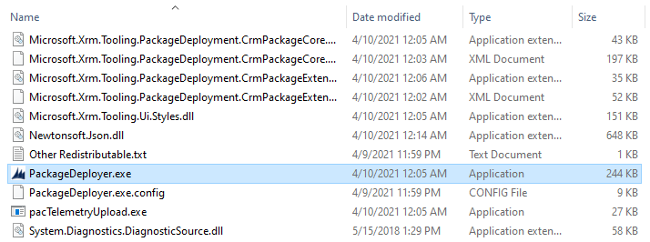 Captura de pantalla que mostra el PackageDeployer.exe seleccionat.