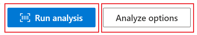 Captura de pantalla de los botones Ejecutar análisis y Analizar opciones en Document Intelligence Studio.