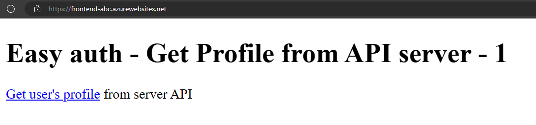 Captura de pantalla del explorador web que muestra la aplicación front-end después de completar correctamente la autenticación.