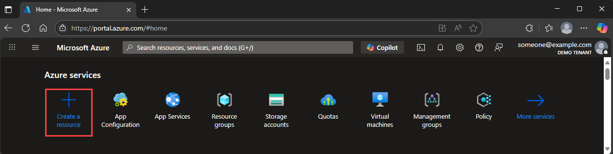 Captura de pantalla que muestra la opción Crear un recurso de Azure Portal.