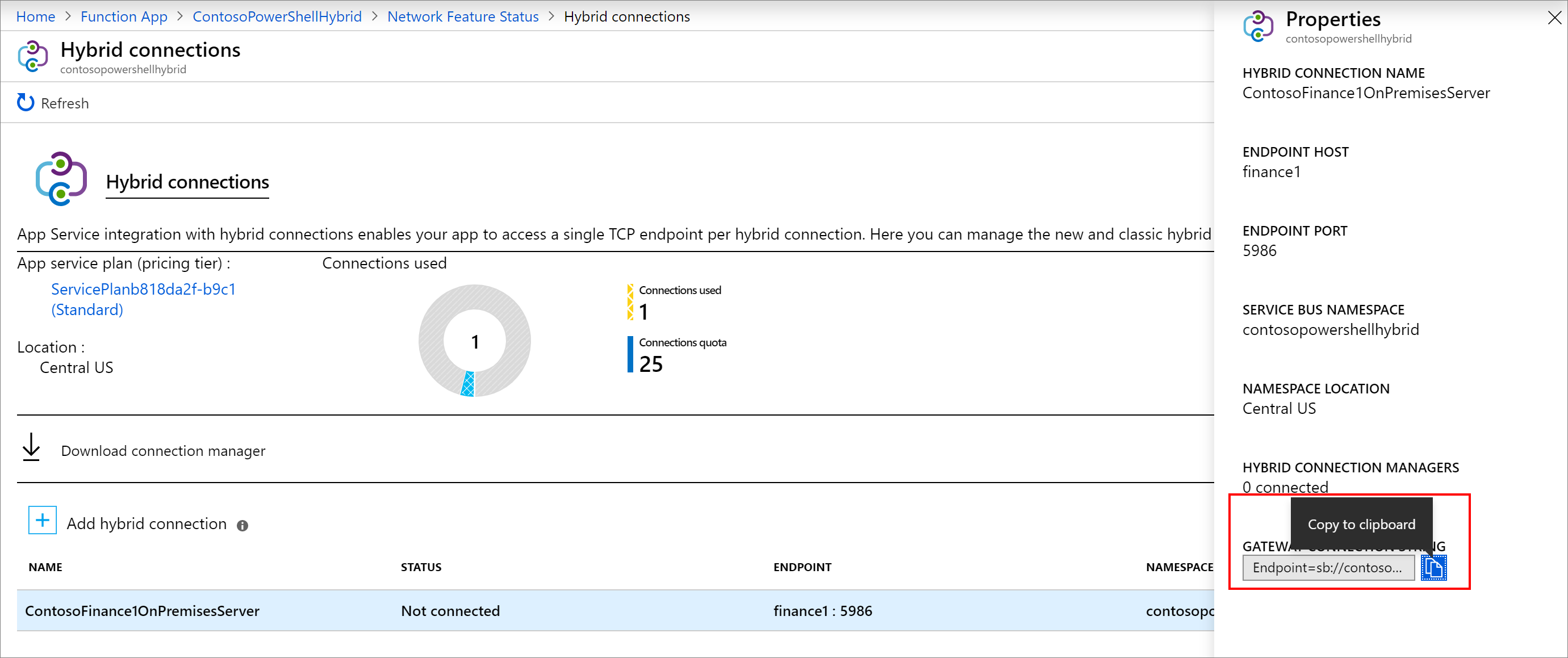 Copie la cadena de conexión híbrida.