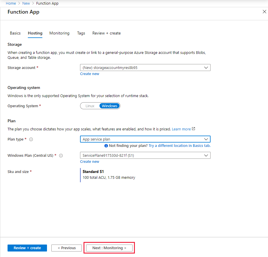 Cree una aplicación de funciones: hospedaje.