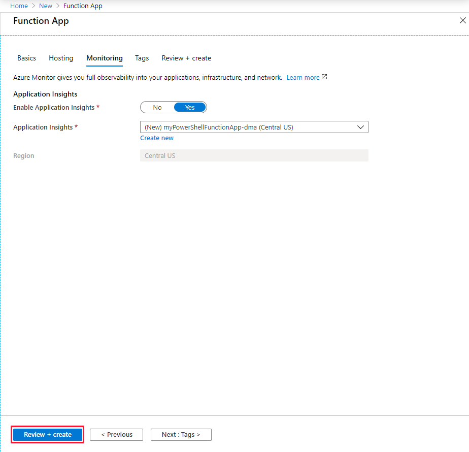 Cree una aplicación de funciones: supervisión.