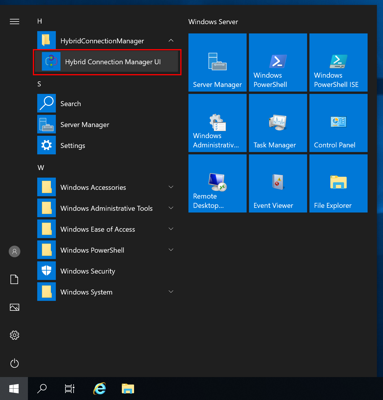 Abra la interfaz de usuario de conexiones híbridas.